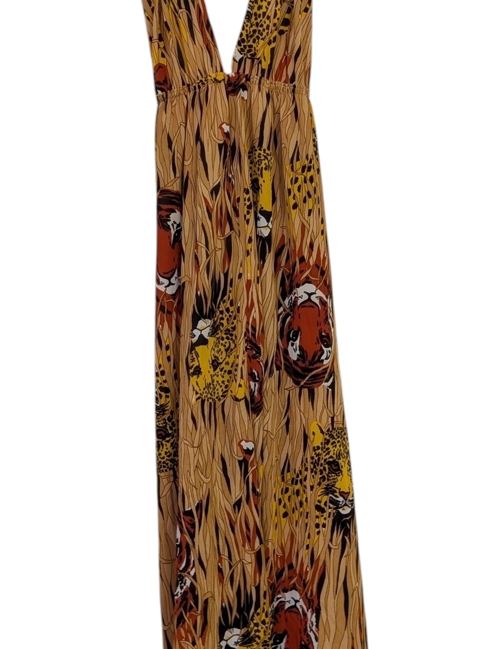 Vintage Women's Animal Print Maxi Dress in Brown and Tan